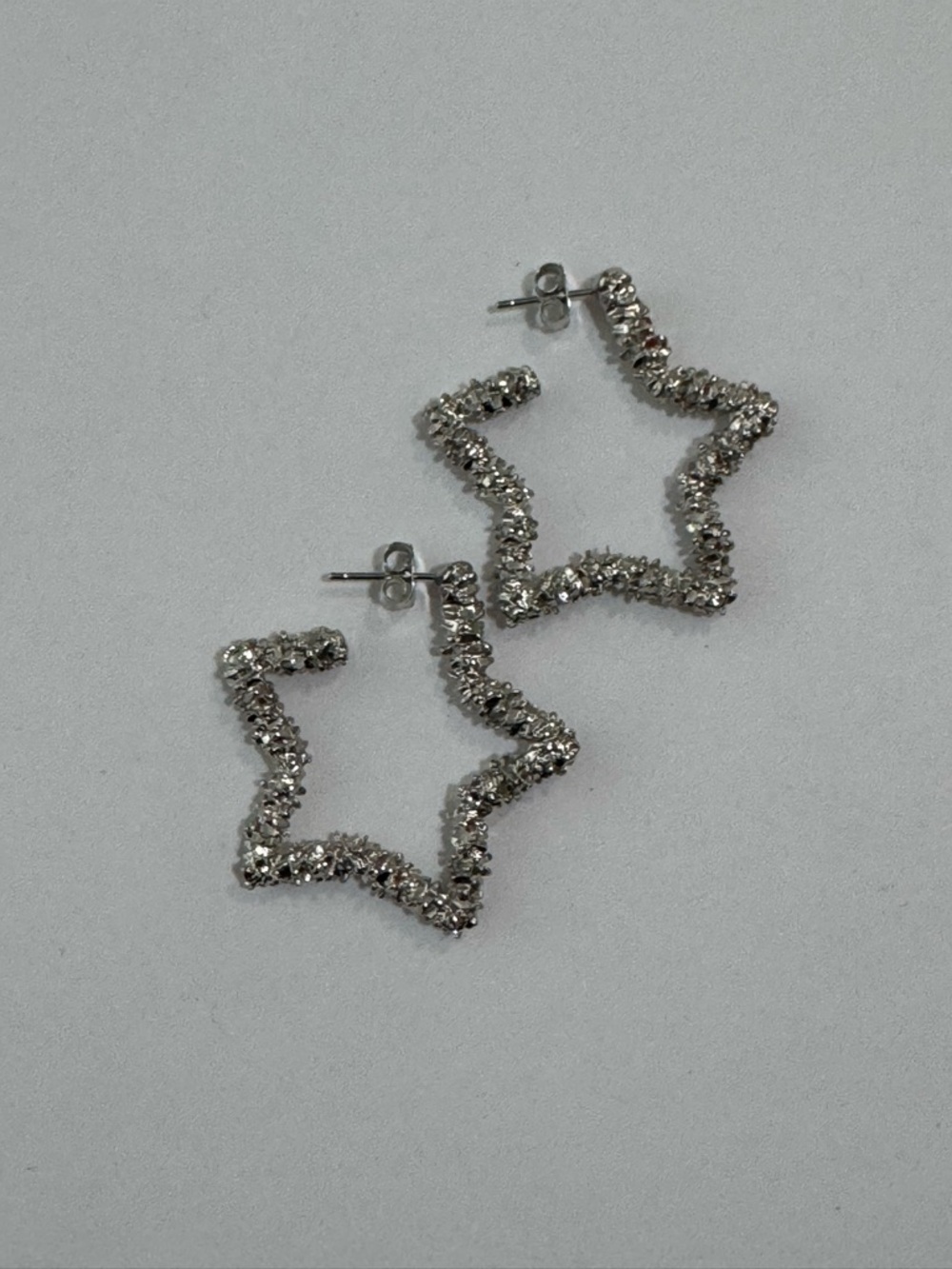 Silver Star-Shaped Sparkle Hoop Earrings